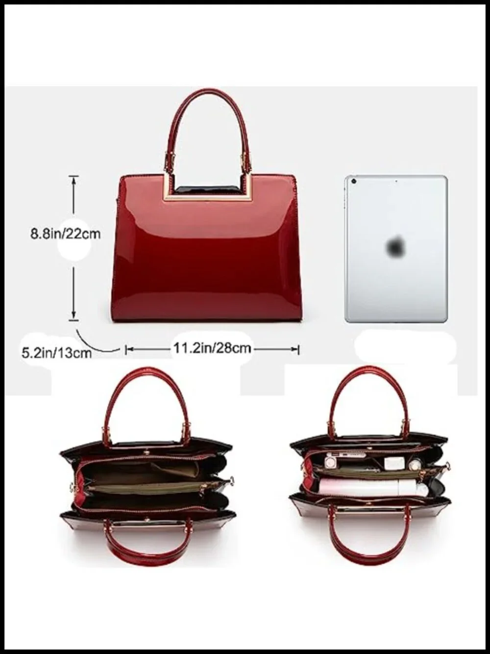 Patent Leather Satchel Bag Top Handle Crossbody Shoulder Purse